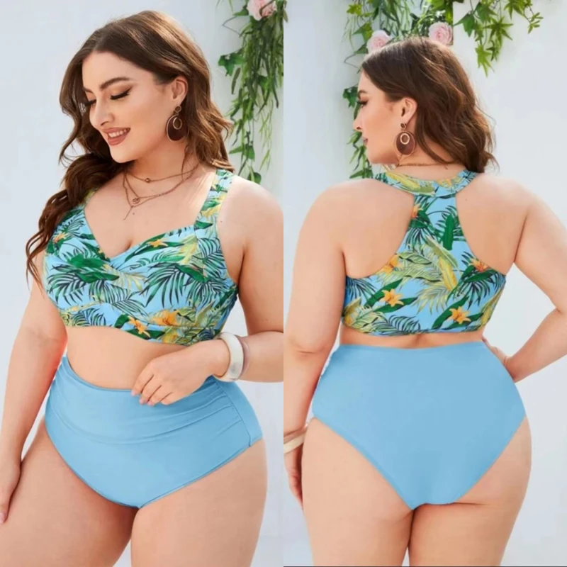 

Tropical Leaves High-Waisted Bikini Sets Large Size Underwire Push Up Women Swimsuit Two Pieces 2023 Beach Swimwear