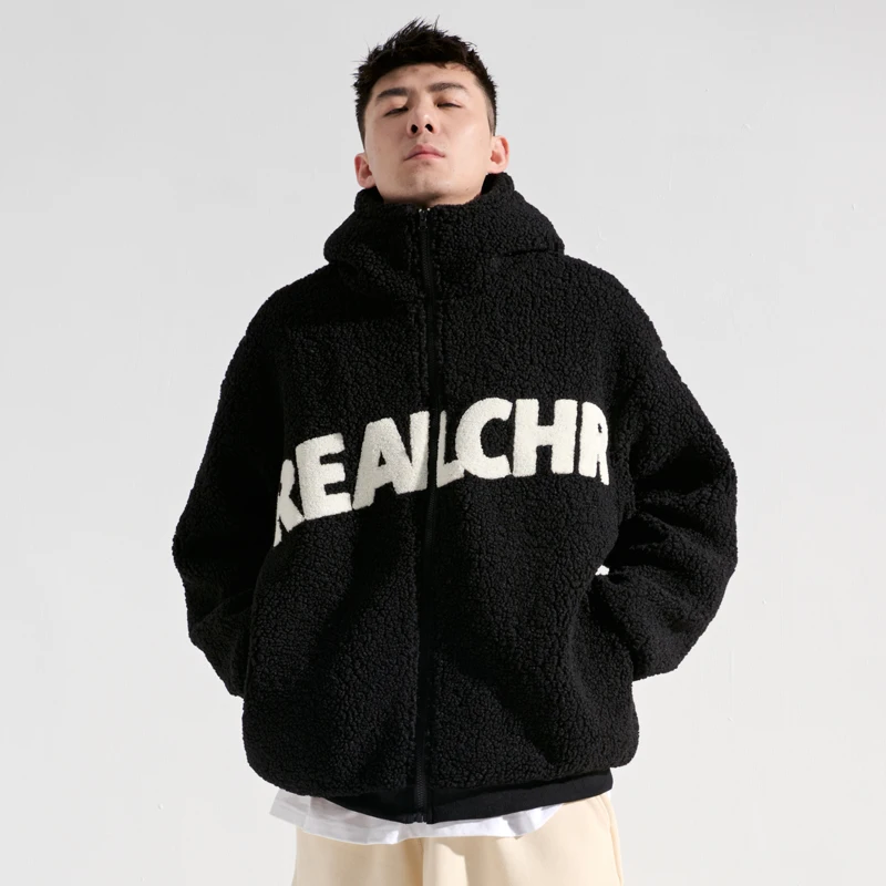 Winter Hooded Lambswool Rabbit Fur Coat Letters Fashion Brand Cotton-Padded Clothes Couple Clothes
