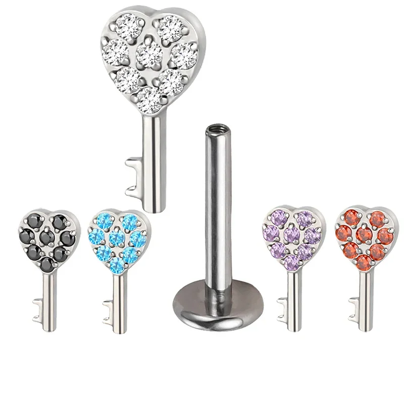 G23 Титановые серьги для ушей форма ключа с цирконом верхняя часть хряща козелка