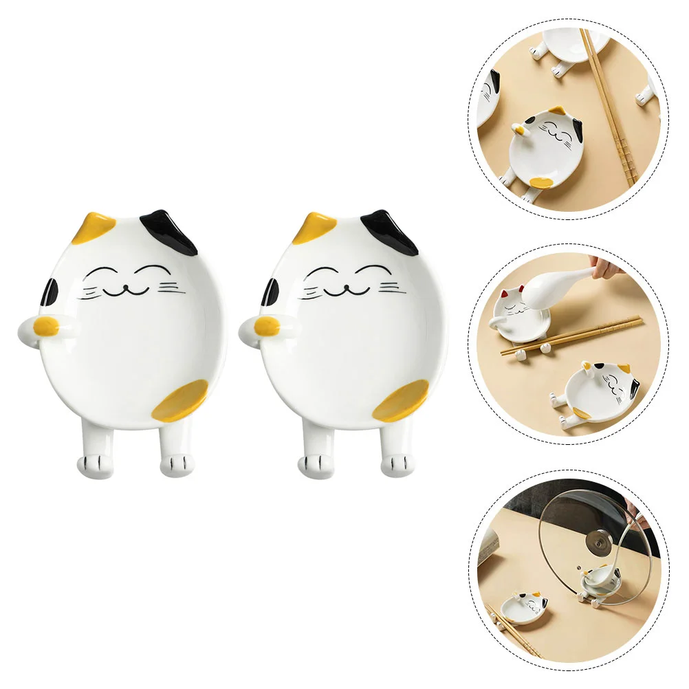 

2pcs Ceramic Spoon Holder Ladle Rest Porcelain Spoon Rest Pot Lid Holder Countertop Dinner Spoon Stand