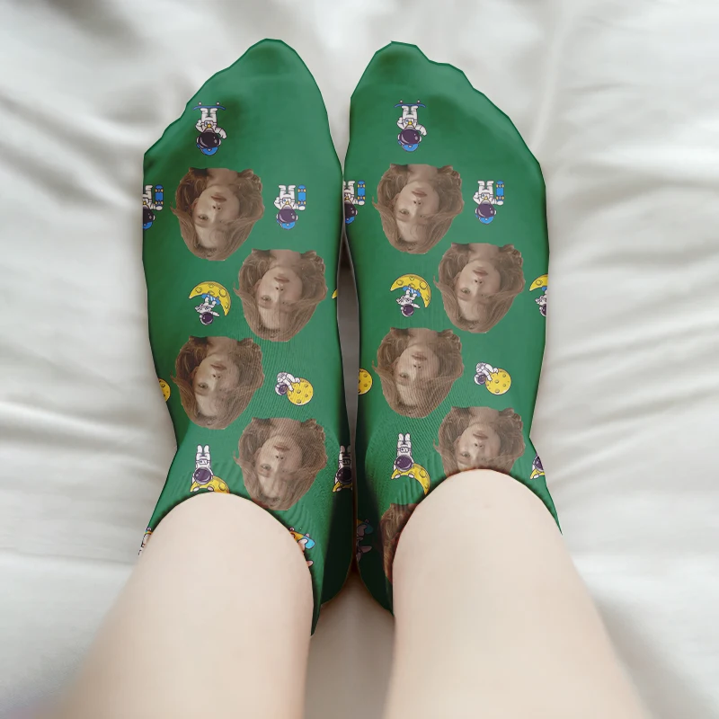 3D Cute Cartoon Astronauts Pattern Printed Short Socks for Men Women Customized Face Fashion Funny Socks DIY Design Socks