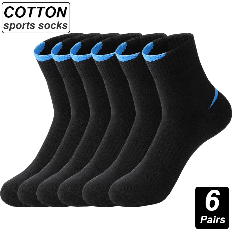 6Pairs High Quality Combed Cotton Men's Socks Black White Casual Breathable Solid color Sport Socks EUR 38-45