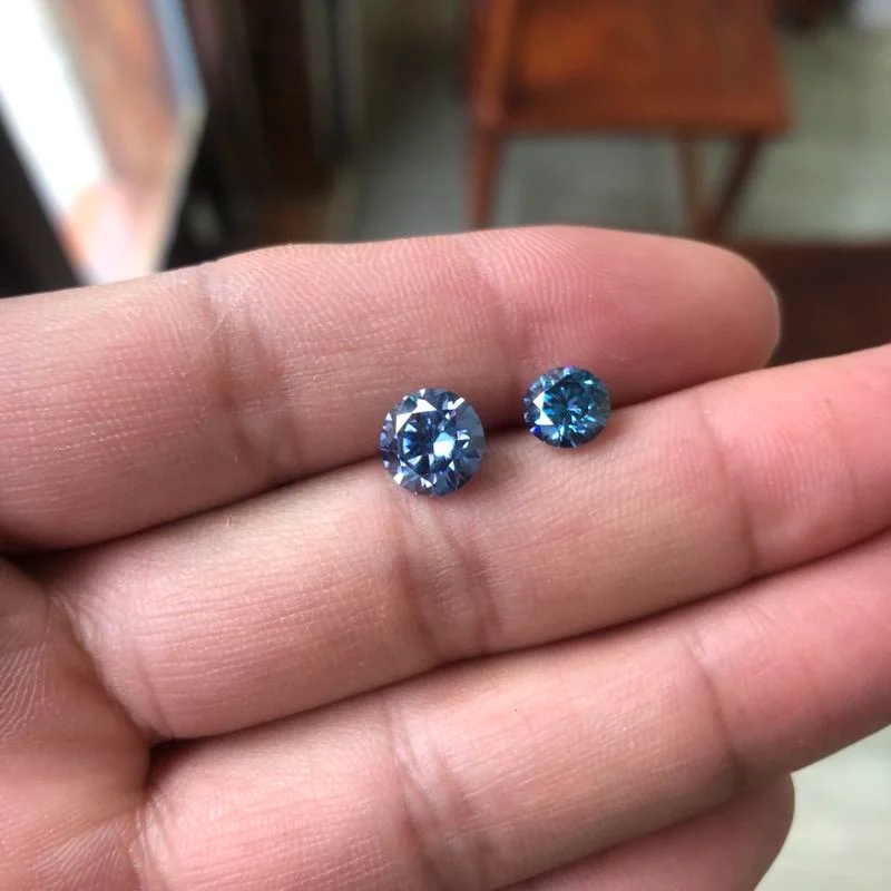 

0.5-2ct Carat VVS1 Blue Gray Moissanite Loose Stones for Diy Jewelry Pass Diamond Tester Round Brilliant Moissanite Gemstone