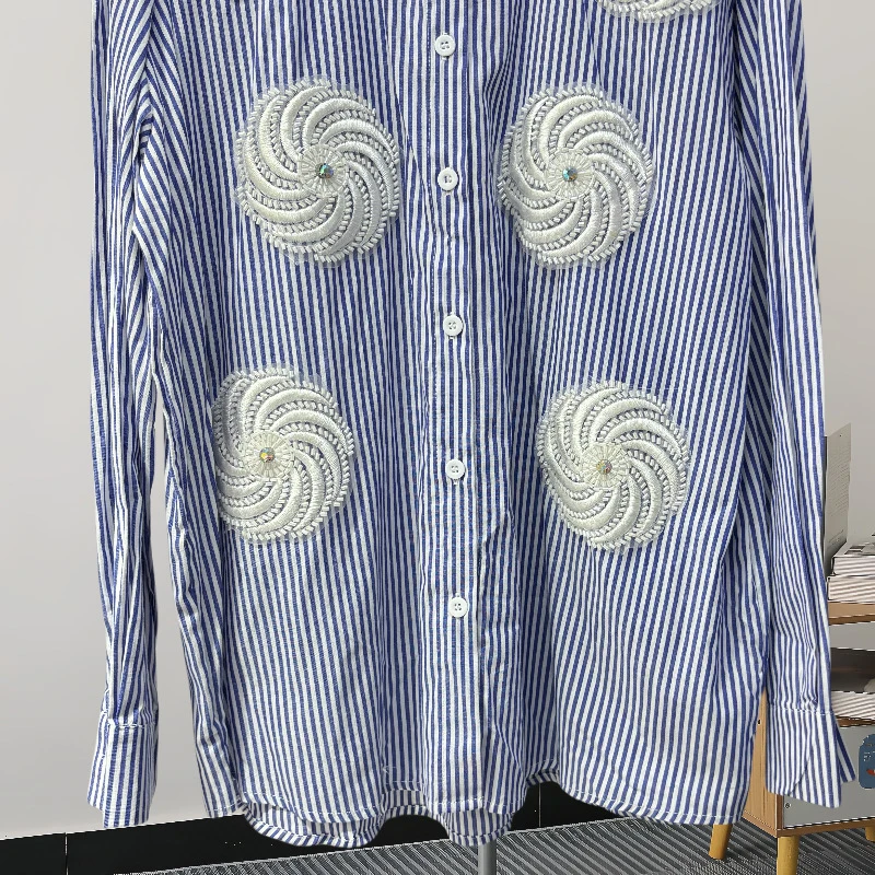 KBQ Вышивка High Street Дизайнерские рубашки для женщин Однобортная свободная блузка с