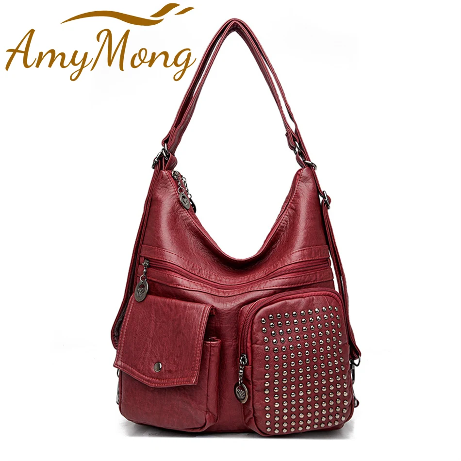 

3 IN 1Vintage Women Tote Bag Luxury Brand Designer Shoulder Bags for Women 2022 Washed Leather Handbag Large Capacity Female Bag