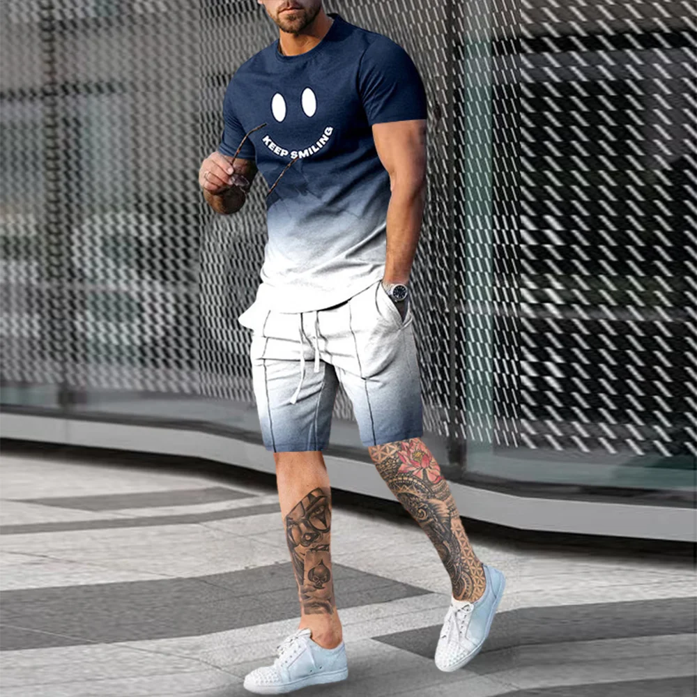 Fashion Men T-shirt Shorts Sportswear 2 Piece Set Summer 3D Print Men's Suit Oversized Streetwear Men's Clothing