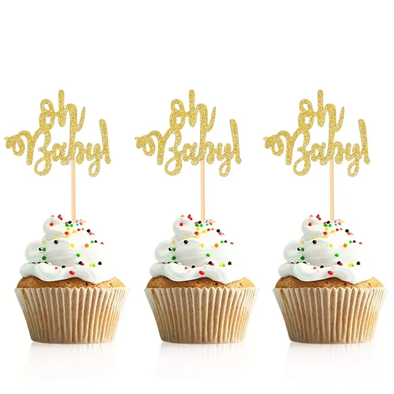 

NEW IN 10Pcs Gold Oh Baby Cupcake Topper Boy Girl Baby Shower Gender Reveal Kids 1st Birthday Party Decoration Cake Decorating S