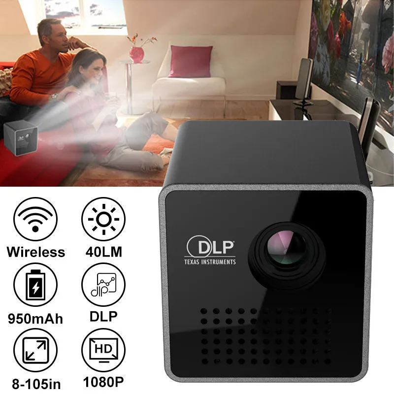 P1S Wi-Fi Беспроводной Карманный DLP мини портативный проектор 40 Ansi люмен Micro Miracast DLNA
