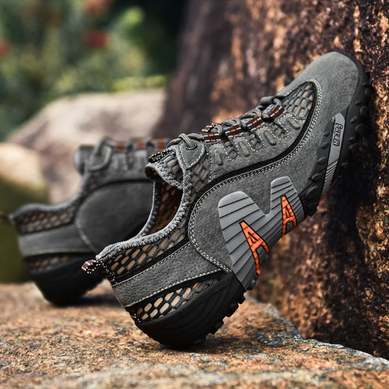 JIEMIAO New Summer Mesh Breathable Hiking Shoes Size 38-48 Mens Sneakers Outdoor Trail Trekking Mountain Climbing Sports Shoes