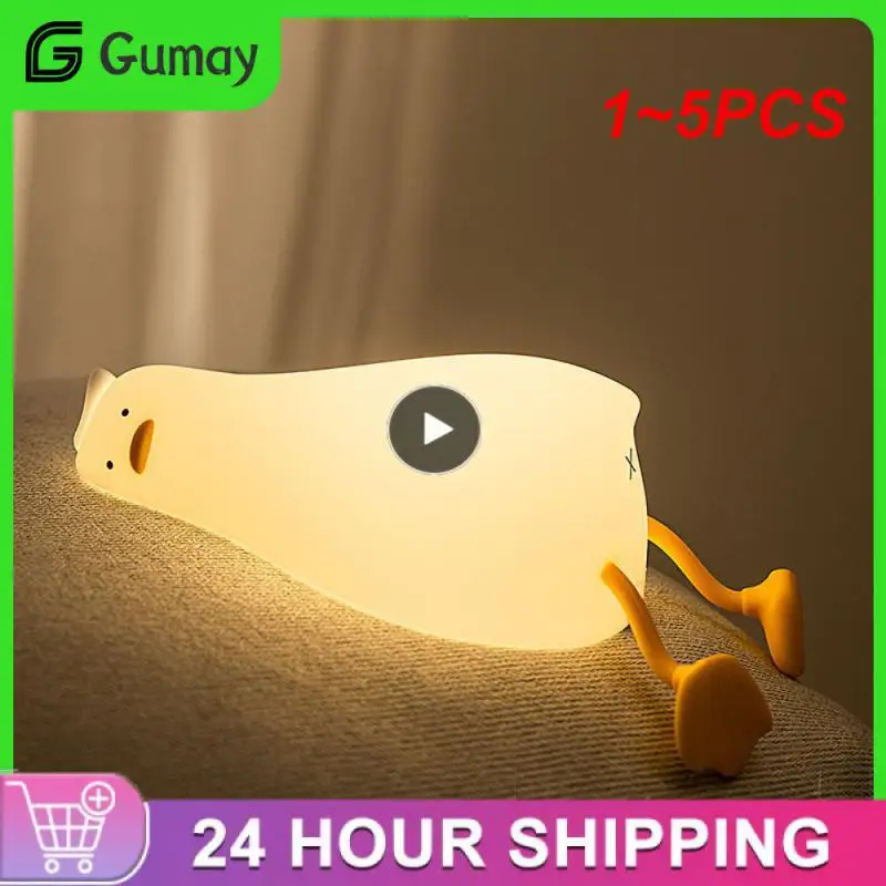 

1~5PCS Creative Cartoon Lying Duck LED Night Light Rechargeable Dimmable Silicone Bedside Nursery Touch Lamp for Kids Cute Night