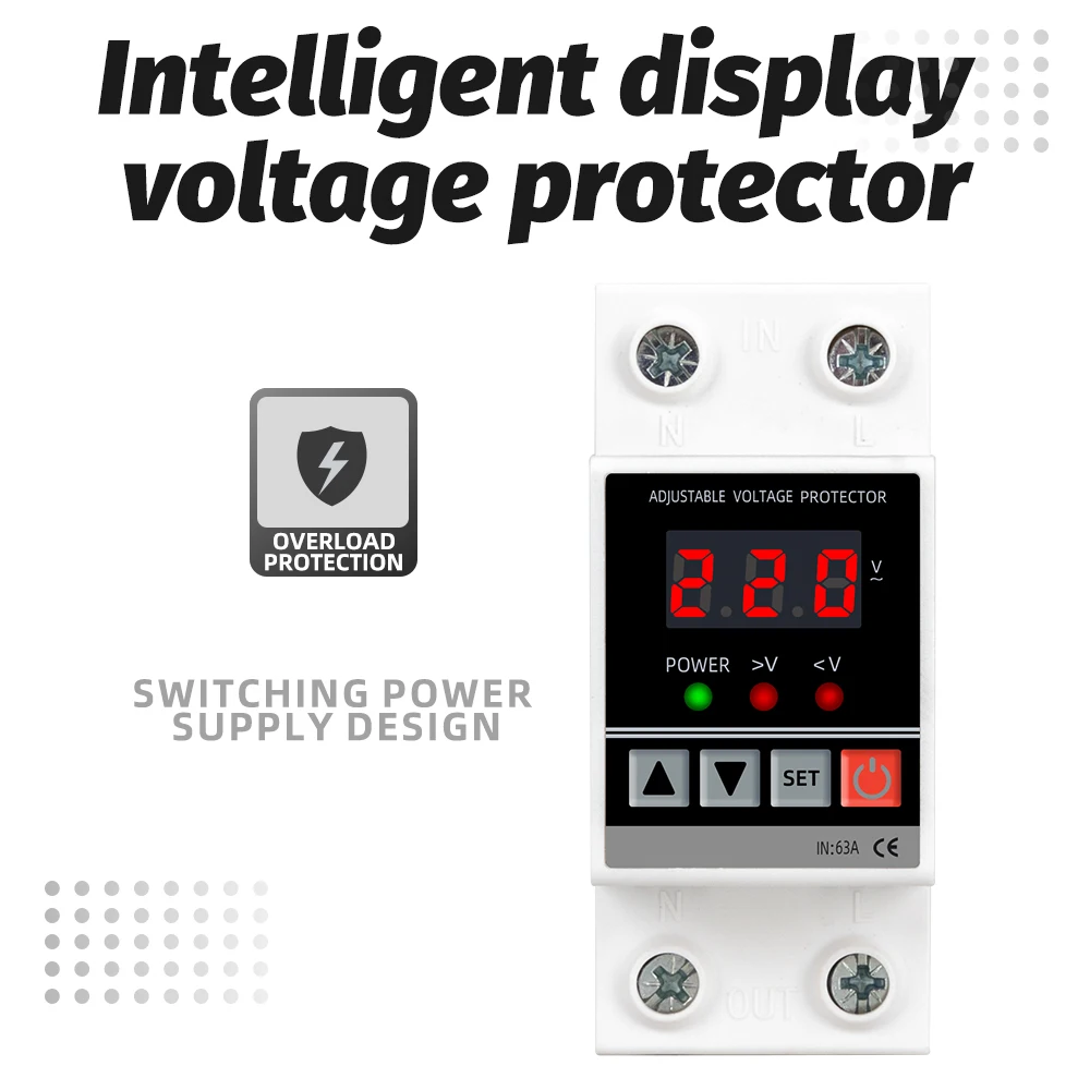 

63A 220V Din Rail adjustable recovery reconnect over and under voltage protective device protector relay over voltage protection