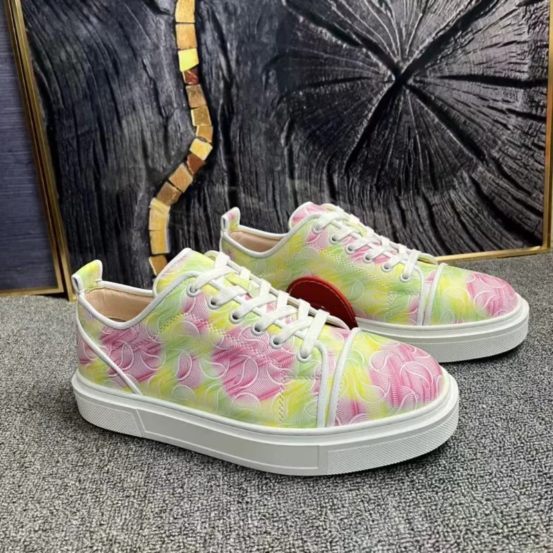 

New luxury shoes lychee pattern low top red bottom shoes flat shoes casual shoes men's and women's shoes
