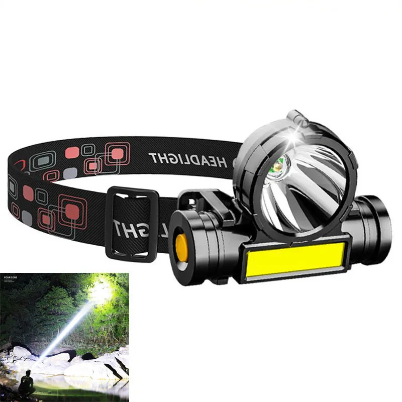 

2 led COB headlamp USB Rechargeable frontal flashlight mini Head torch Light lamp with battery Lamp Torches camping P1