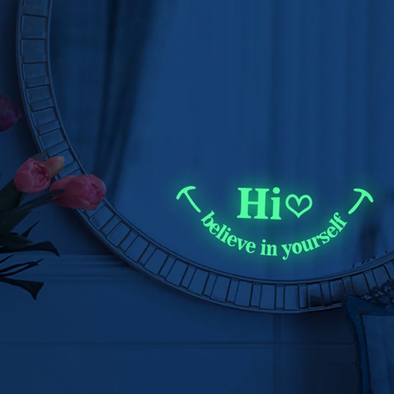 

Smile Face English Inspirational Luminous Wall Stickers Bedroom Makeup Mirror Luminous Stickers Creative Self-adhesive Decor