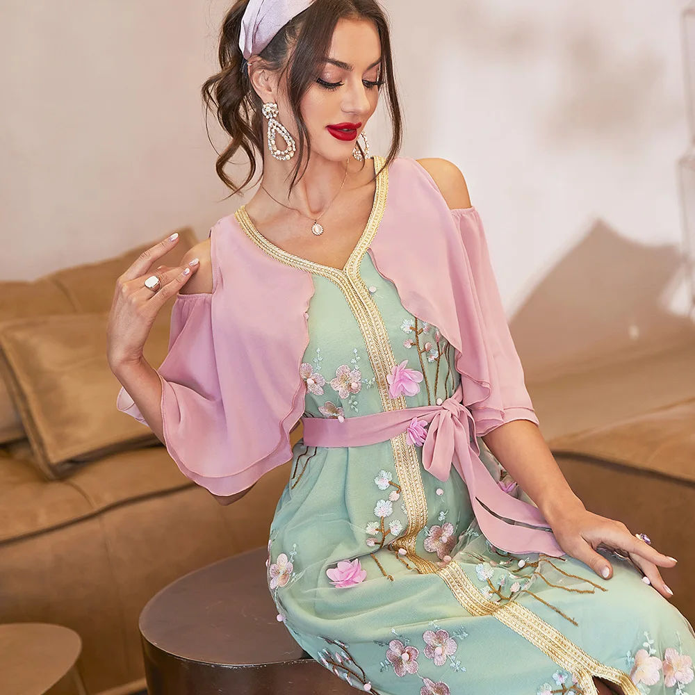 2022 Рамадан Кафтан Дубай абайя мусульманское женское платье Caftan Marocain вечернее платье Исламская одежда халат Djellaba Femme