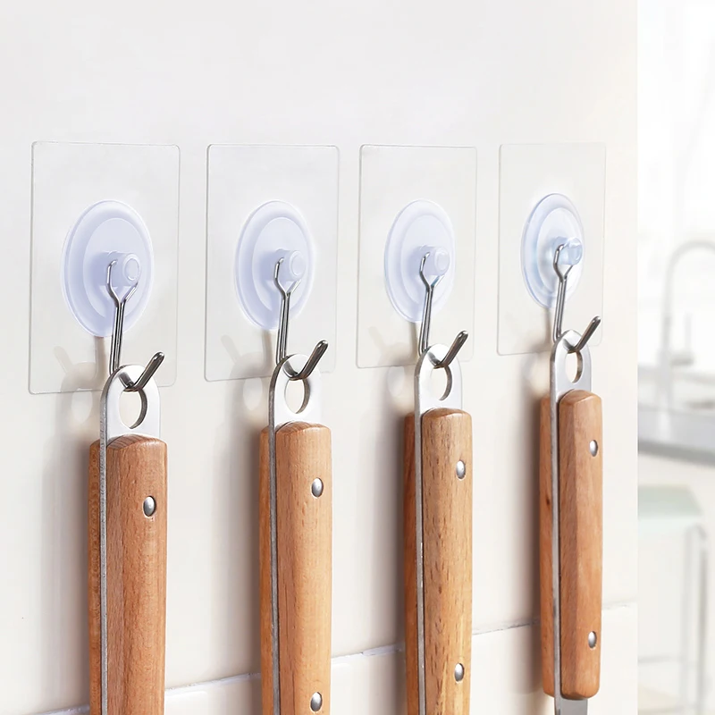 

Transparent Strong Self Adhesive Wall Hook Hanger Suction Heavy Load Rack Sticker Hooks for Kitchen Bathroom