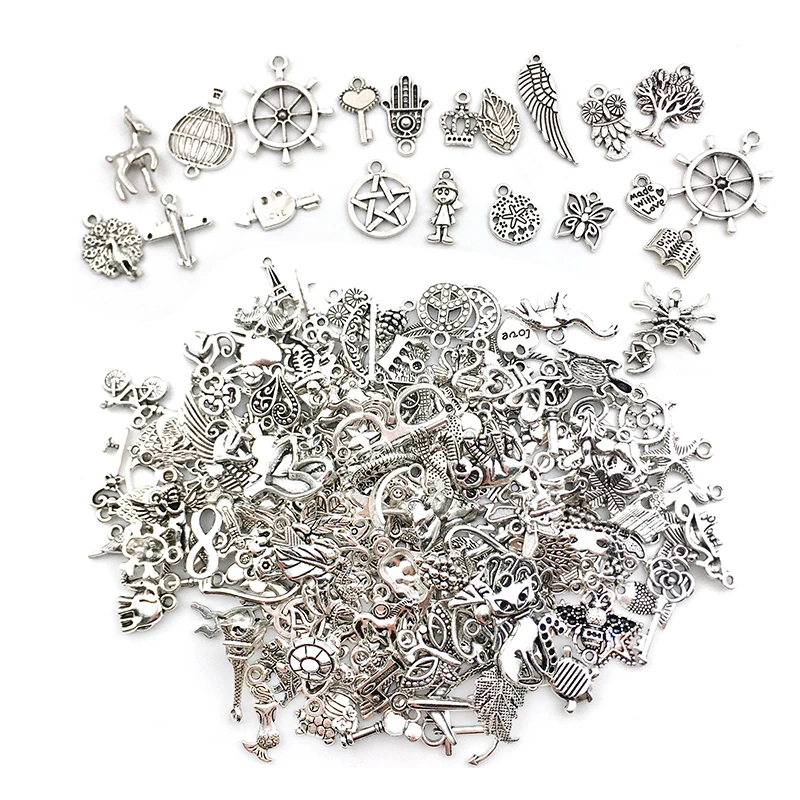 

200pcs/lot Zinc Alloy Charms for Jewelry Making Mixed Antique Silver Metal Pendants for DIY Necklace Bracelet Jewelry Making