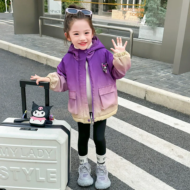 Детская куртка с капюшоном Sanrioed Kuromi мультяшное бархатное пальто для девочек