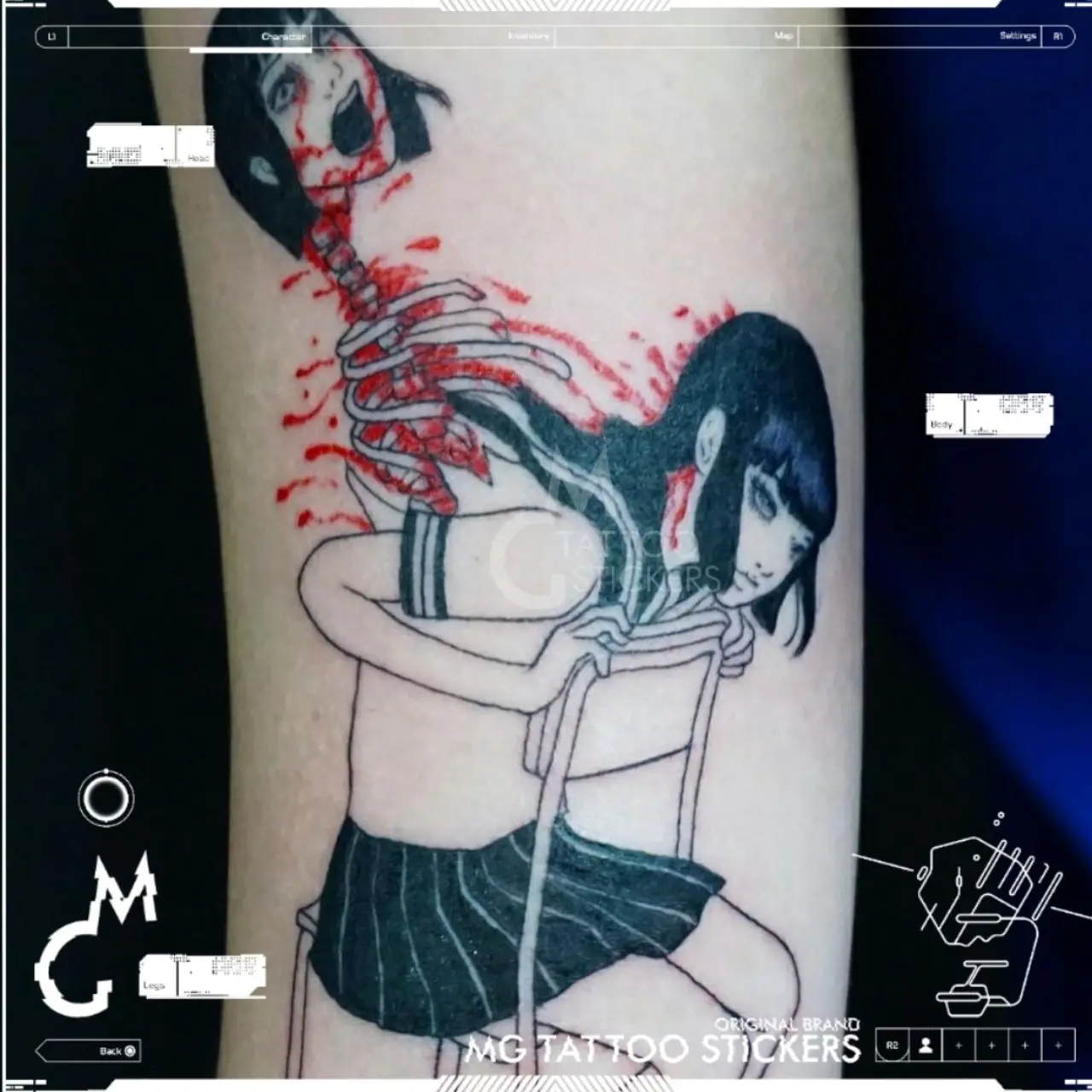 

9*12cm Japanese Horror Man Ito Junji Horror School Girl Pattern Dark Tattoo Sticker