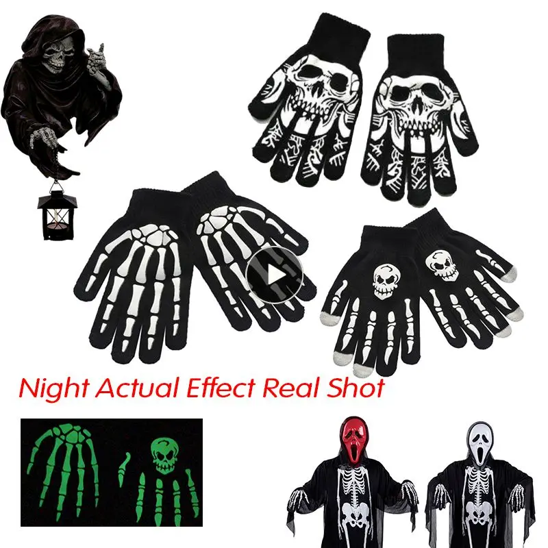 

Halloween Style Gloves Horror Skull Claw Bone Skeleton Goth Gloves Novelty Unisex Full Finger Mitten Gloves Winter Hand Warmer 9