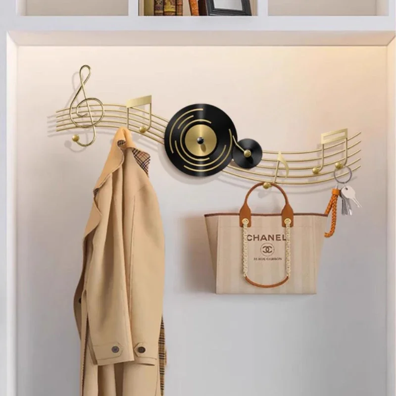 Mental Clothes Rack Stand 8 Hooks Creative Music Notation Design Wall Mounted Coat No Punching Required Light Luxury 스탠드옷걸이