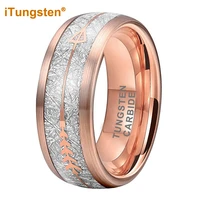itungsten 8mm rose gold tungsten ring for men women engagement wedding band meteorite arrow inlay fashion jewelry comfort fit