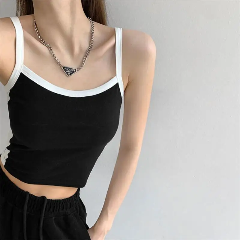 

Спортивная майка контрастной расцветки, Новинка лета 2023, однотонный пикантный облегающий короткий жилет на подтяжках, Лидер продаж, топ с о...