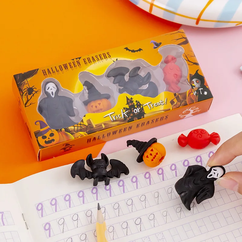 

Novelty Rubber Eraser Kits Halloween Pumpkins Bat Erasers for Children Happy Halloween Party Favors Practical Stationery Gifts