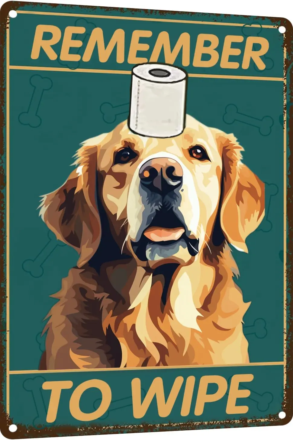 Golden Retrever Bhtroom Wll Decor g Sgns Metl Tn Sgn - Remember to Wpe Werd Stuff 12x8 nches Плакат Funn