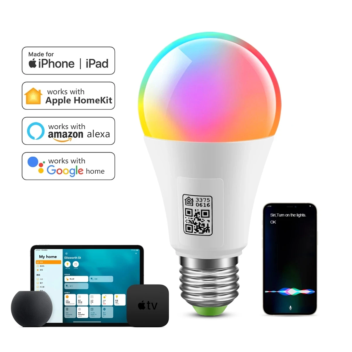 

Светодиодная лампа Homekit с Wi-Fi, светодиодная лампа Cozylife для умного дома, inteligente, светодиодные лампы E27, украшение RGB, светодиодсветодиодный лам...