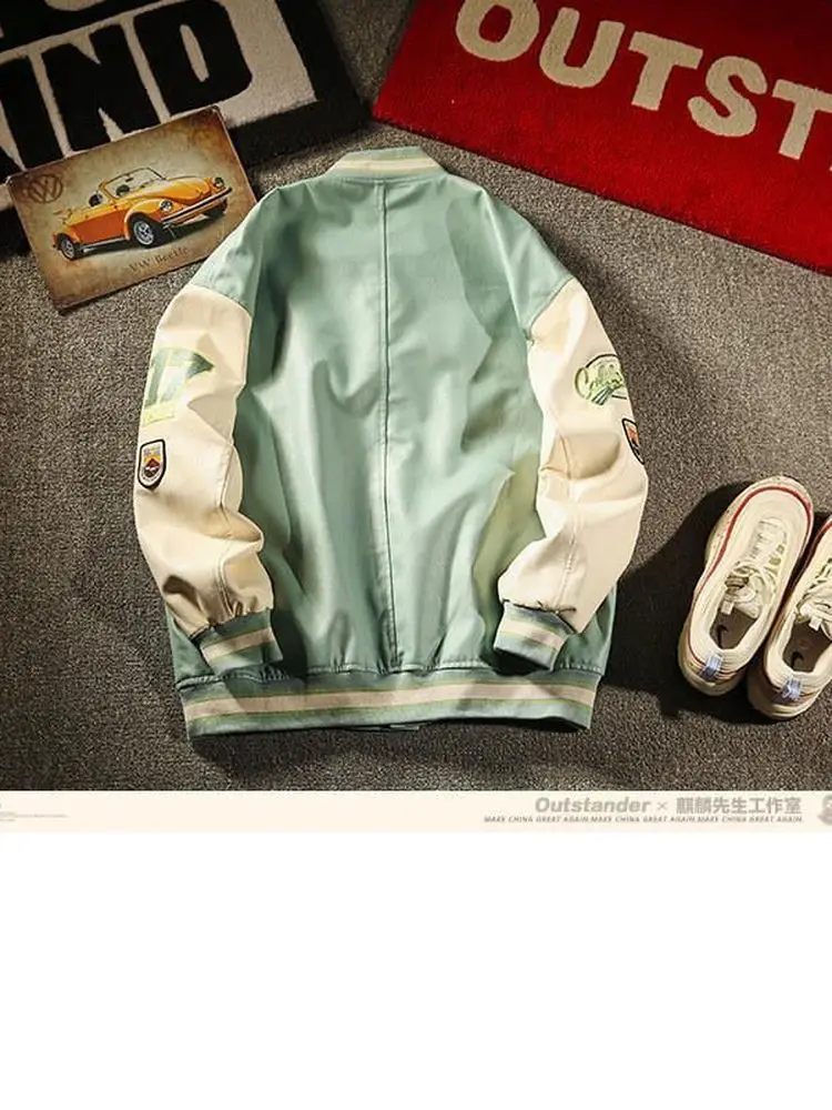 Бейсбольная куртка из искусственной кожи в стиле хип-хоп мужское пальто ретро