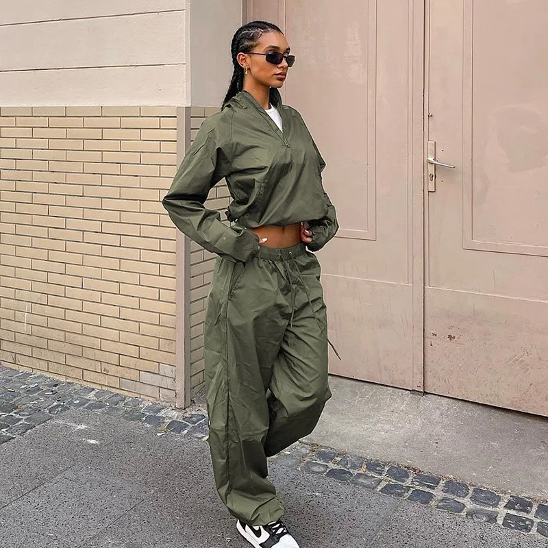 

MONMOIRA Elastic Waist Lace-up Parachute Pants Women Casual Autumn Drawstring Hip Hop Baggy Pants Female Sweatpants cwp0245-5