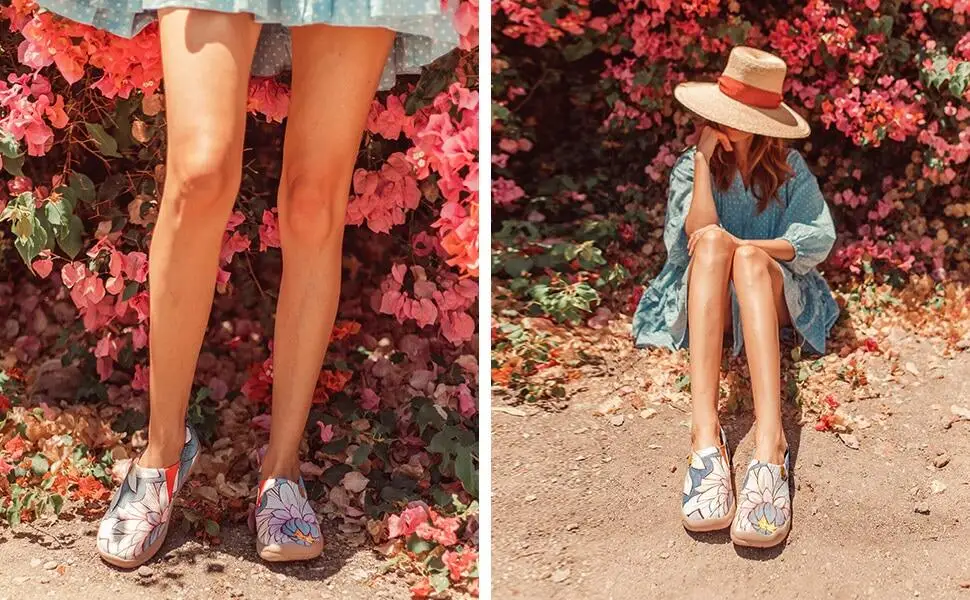 UIN Women's shoes Slip On Lightweight Sneakers Walking Flats Casual Comfort Flower Art Painted Travel Loafers