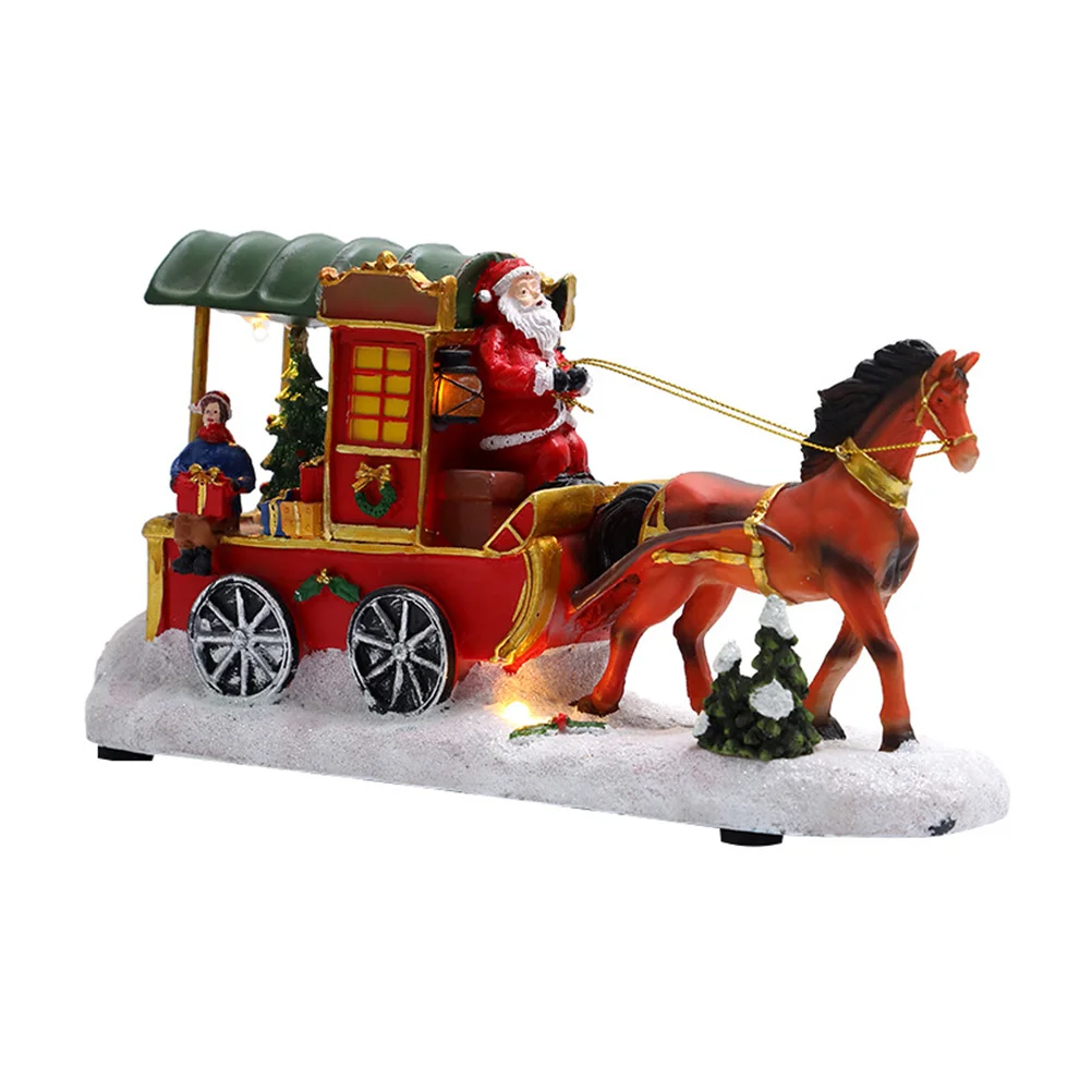 

1Pc Christmas Resin Carriage Craft Desktop Ornament Luminous Xmas Adornment