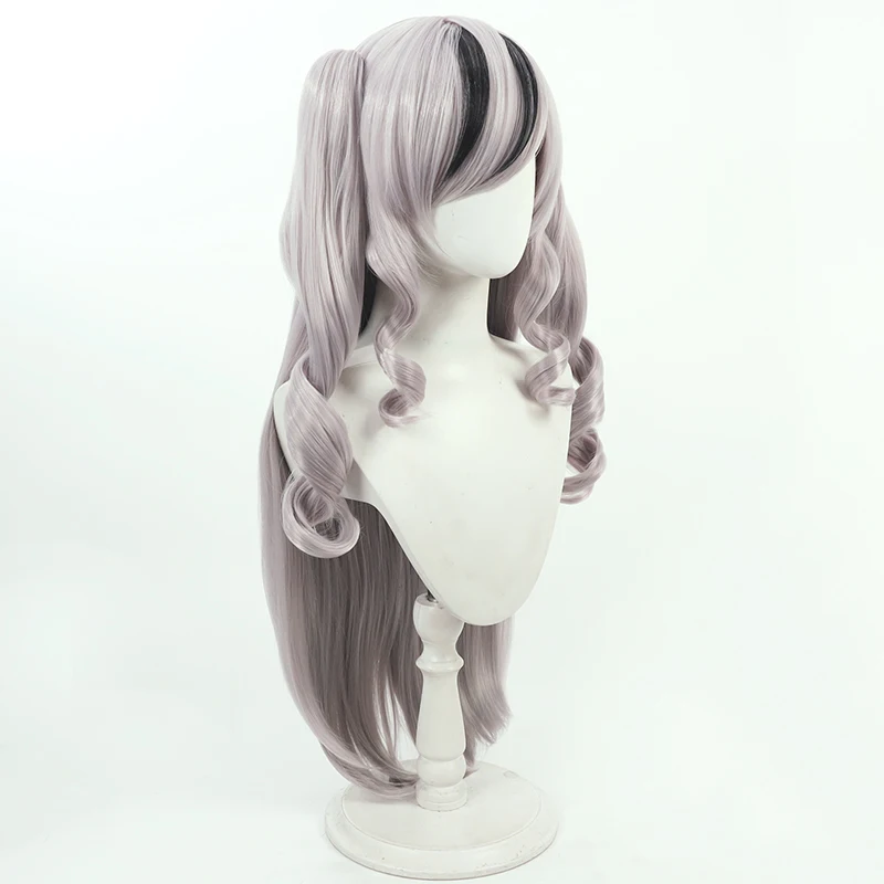 KMS Elbe Косплей Парик Azur Lane Game Черный Серый Длинный 90 см Термостойкие Синтетические