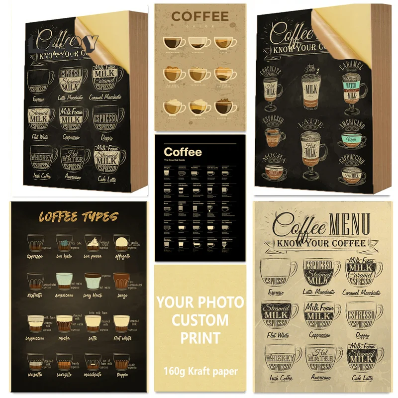 

Retro Wall Stickers Coffee Shop Decoration Drinks Menu Prints Vintage Style Chalkboard Poster Cafe Wall Art Bar Decor Wallpaper