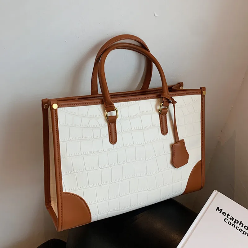 

Vintage Stone Pattern A4 Large Tote Handbags For Women 2022 Trend Fashion Design Female Briefcase Ladies Shoulder Crossbody Bags