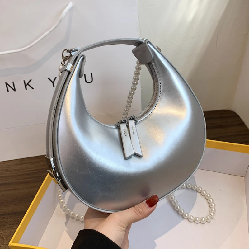 

Дизайнерские серебряные сумки с узором под крокодиловую кожу полумесяца, роскошные сумки для женщин, сумки 2023, Новая высококачественная модная сумка на плечо