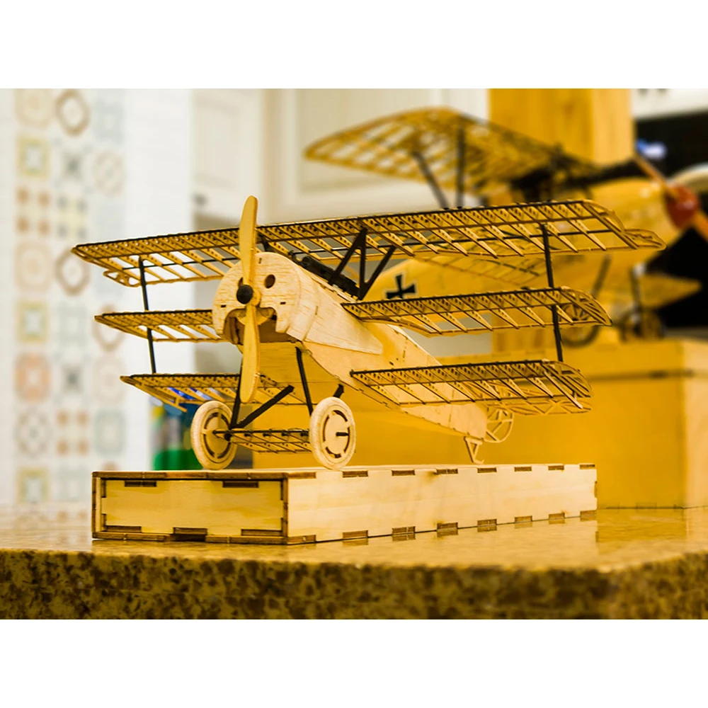 Фото DW Hobby FOKKER-DRI масштаб 1:18 деревянная статическая модель самолета винтажный декор биплан орнамент для дома/офиса настольная модель самолета №4