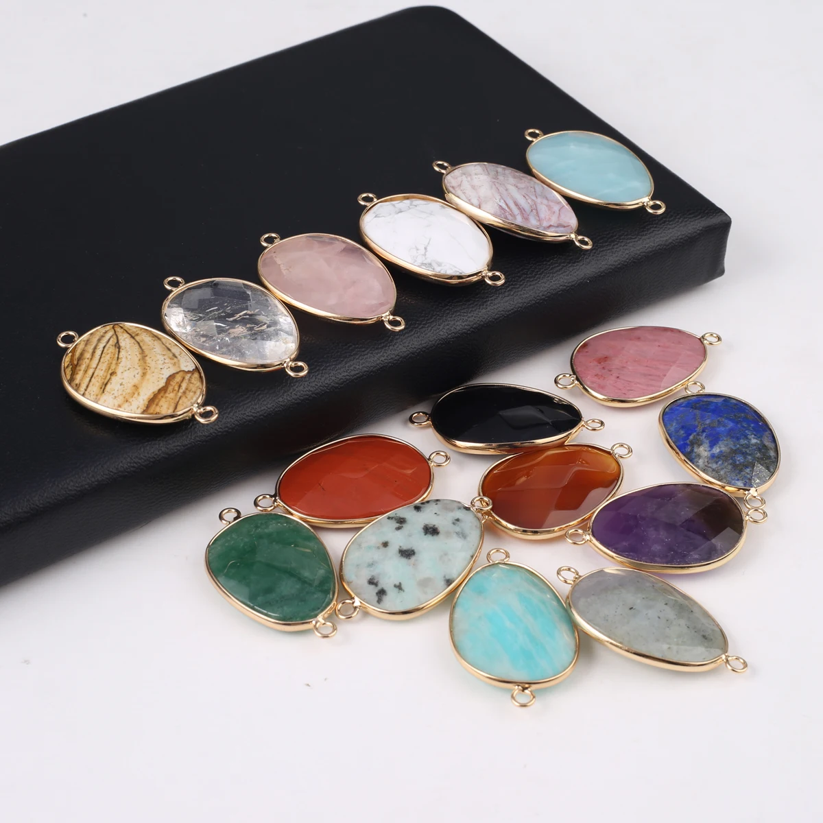 Подвеска для браслета и ожерелья, Ювелирное Украшение с натуральным агатом, розовым кварцем, аметистом, огранкой по лицу, аксессуары в подарок, 22 х34 мм