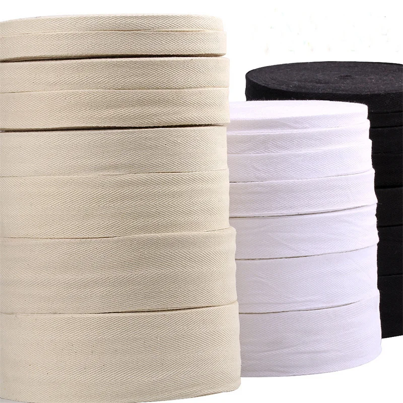 50Yards White Black Beige Twill Cotton Ribbon Webbing Tape Bias for Bag Home Textile Handmade Craft 10/15/20/25/30/40/50mm Width
