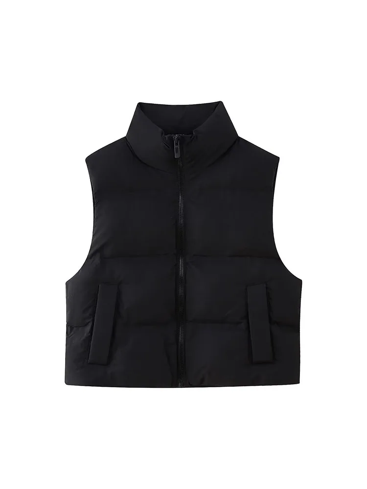 

BSK&ZA&TRF 3046242 Women 2022 Winter New Fashion stand collar Cropped cotton Vest Vintage zipper Female Waistcoat Tops 3046/242