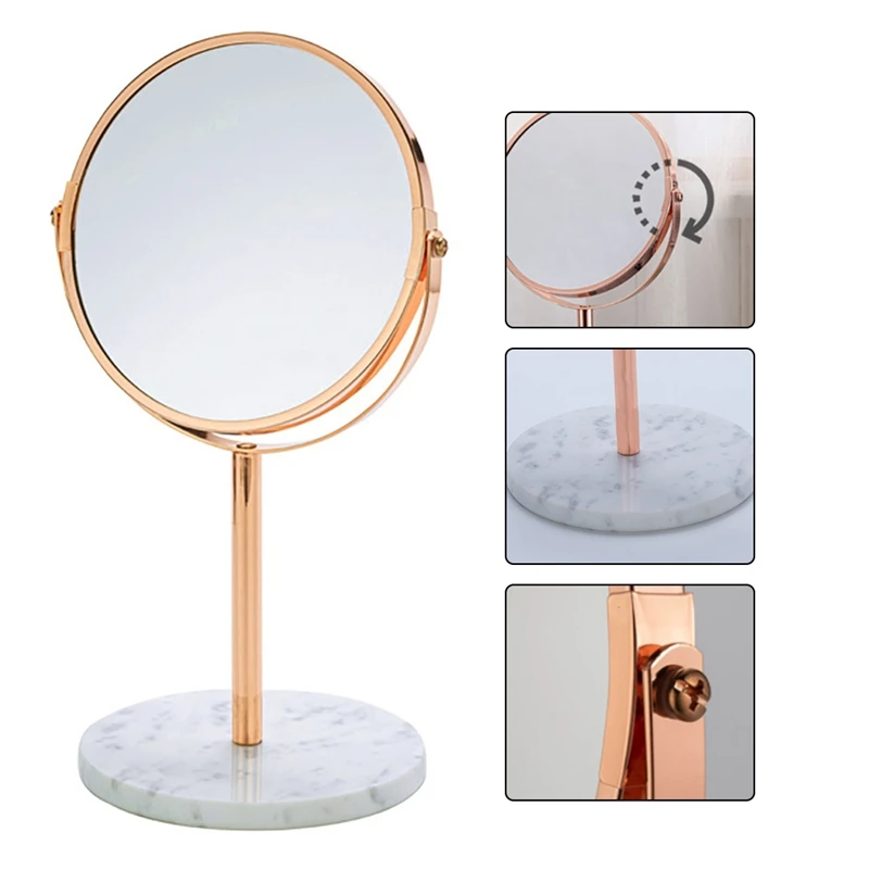 

Розовое Золотое зеркало для макияжа, туалетное зеркало с мраморной основой, настольное круглое зеркало, домашний декор, косметическое офис...