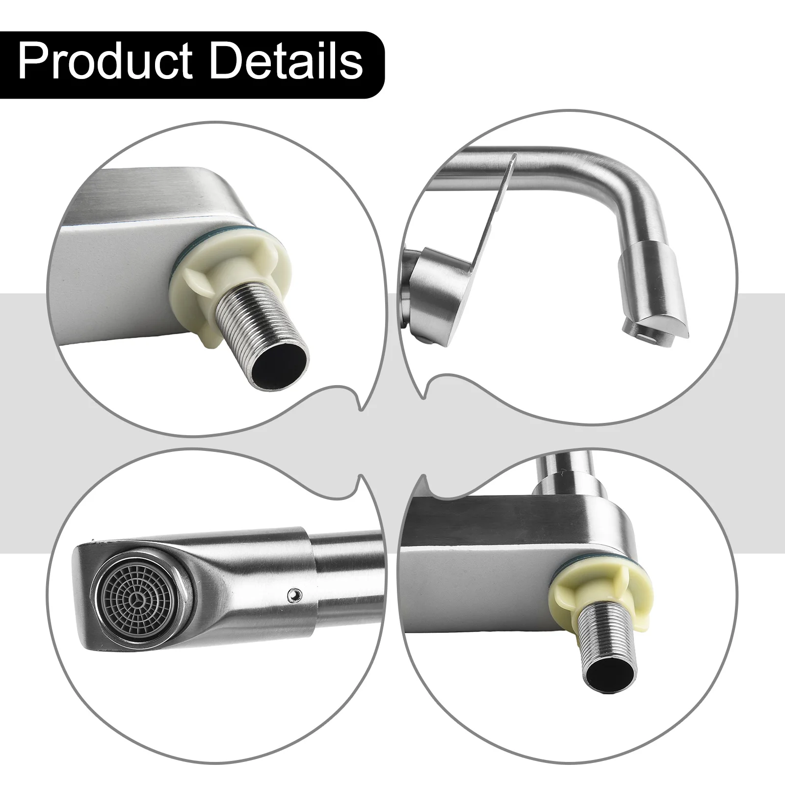 

Sink Mixer Taps Basin Faucet 2 Holes 304 Stainless Steel Bathroom Ceramic Valve Contemporary Single Handle Easy Clean