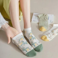 summer transparent floral socks for women cool thin mesh crew socks light crystal striped ankle socks 5 pairs lot