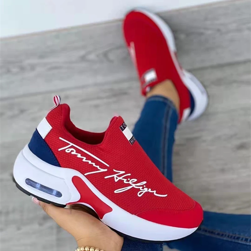 

2022 Women Fashion Vulcanized Sneakers Platform Solid Color Flats Ladies Shoes Casual Breathable Wedges Ladies Walking Sneakers