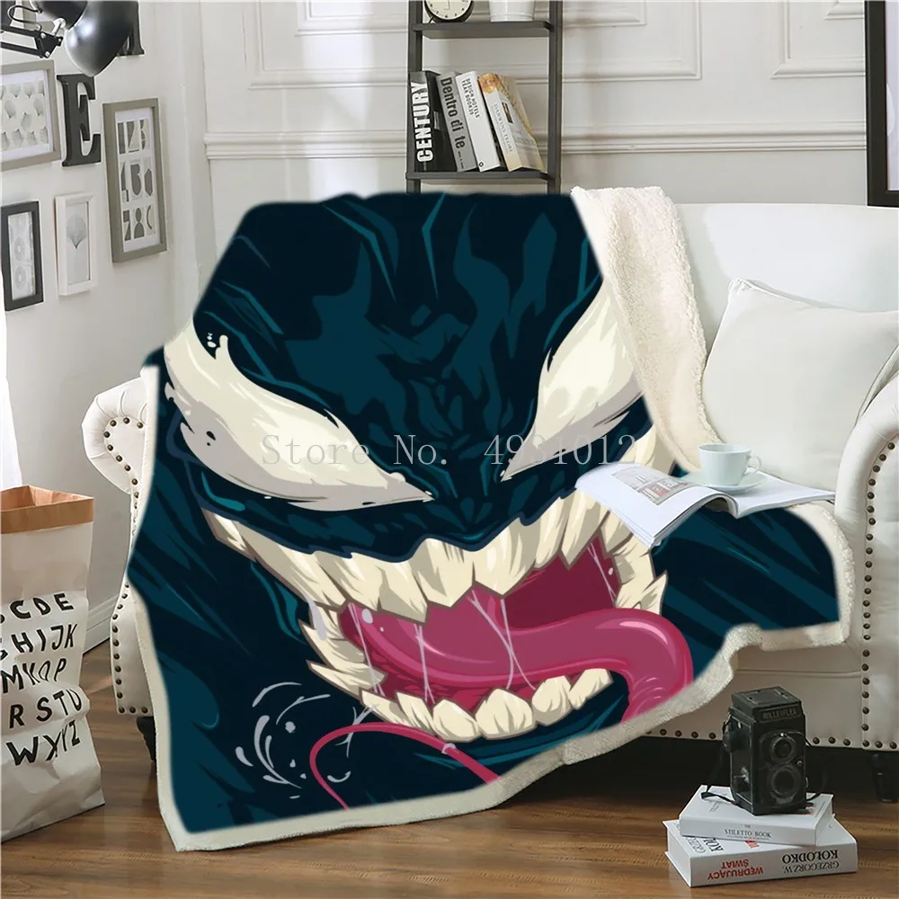 

3D Printed Venom Film Sherpa Kids Baby Blanket Couch Cover Travel Bedding Flannel Plush Throw Blankets Bedspread On Sofa