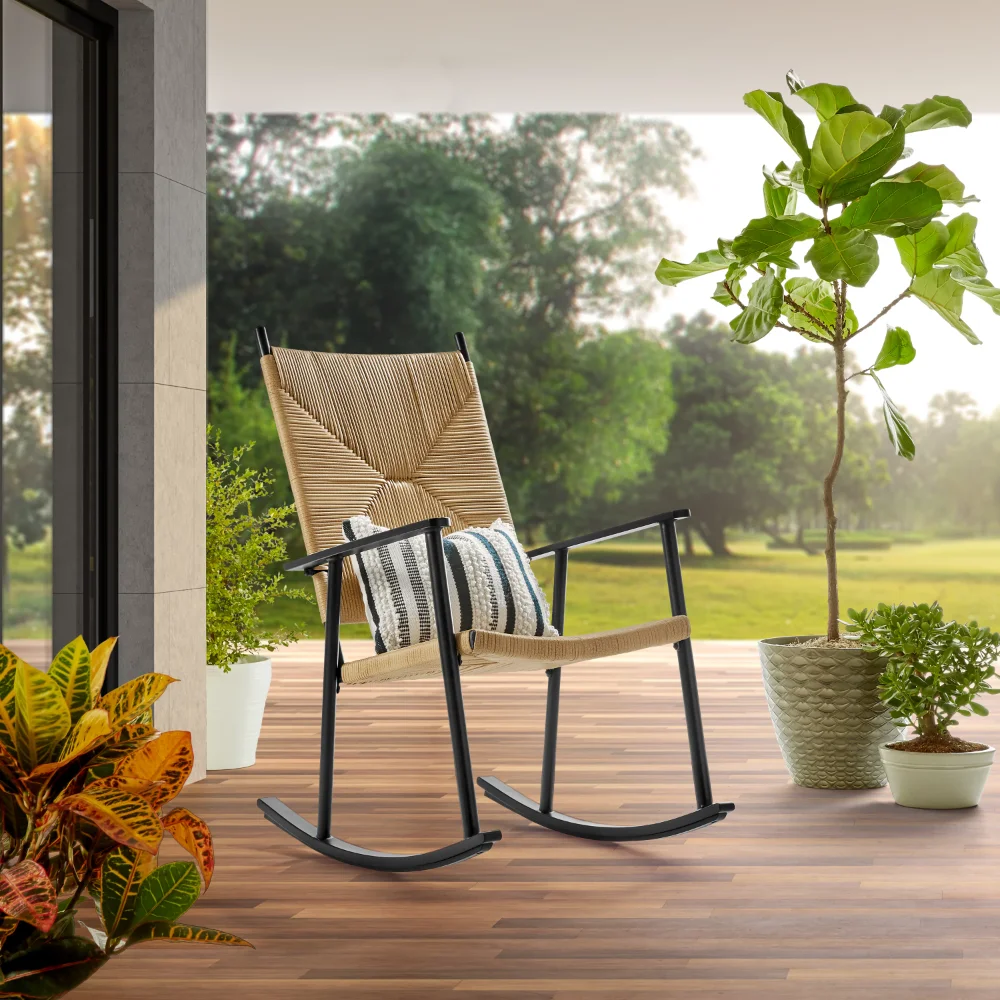 

Уличное стальное кресло-качалка, садовое кресло с естественным переплетением, уличная мебель, мебель для патио, современное и простое