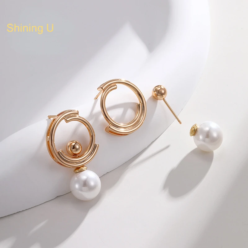 

Shining U Pearl Earrings for Women Detachable 2 Ways of Wearing Plated In 18K Gold Color Fashion Jewelry Gift