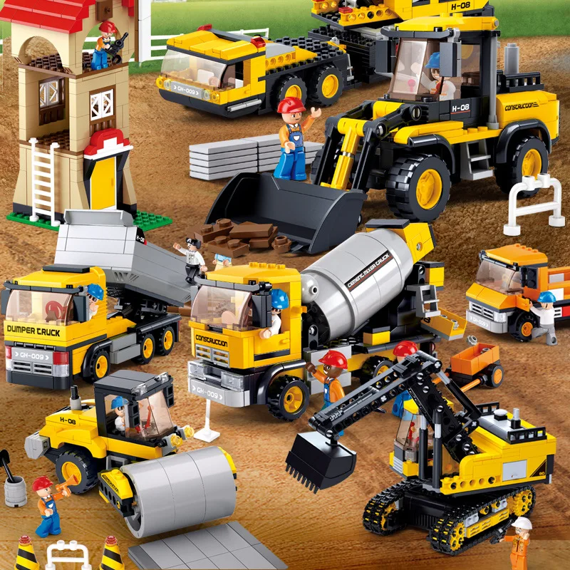 

Sluban DIY Assembled Building Blocks Construction Truck Mixer Truck Bulldozer Excavator Dump Truck Children'S Educate Toys Gift
